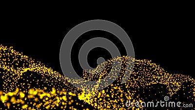 Gold bokeh graphics, 3D science fiction backgrounds of glowing particles with deep depth and bokeh. Line and square particles, Stock Photo