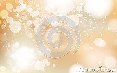 Gold Bokeh, winter celebration festival with stars scatter light shining concept, snowflakes confetti falling, dust, glowing blur Vector Illustration