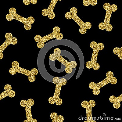 Gold dog bone seamless pattern golden glitter art Vector Illustration