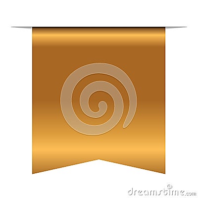 Gold bookmark banner 3D. Vertical book mark, isolated on white background. Color golden tag, label. Flag symbol, sign Vector Illustration