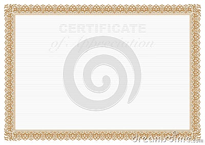 Gold Border Certificate of Appreciation with security printing Vector Illustration