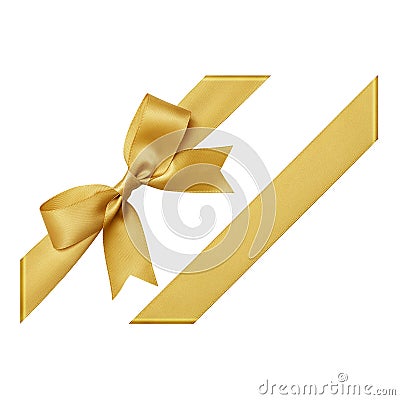 Gold bow made of satin ribbon Stock Photo