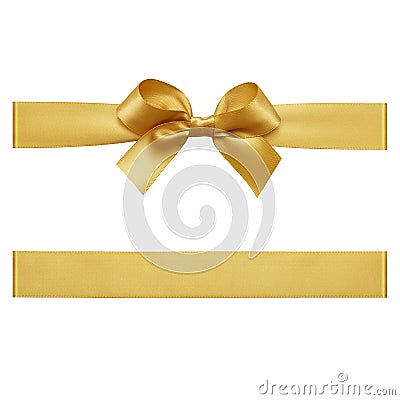 Gold bow made of satin ribbon Stock Photo