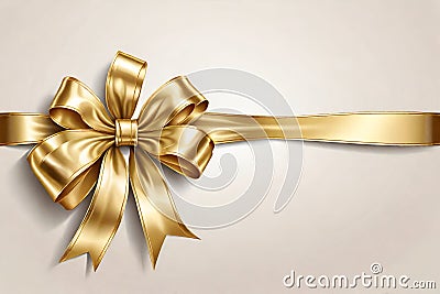 Gold Bow and Ribbon Horizontal Realistic shiny satin Stock Photo