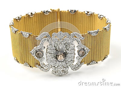 Gold bracelet with diamonds Stock Photo