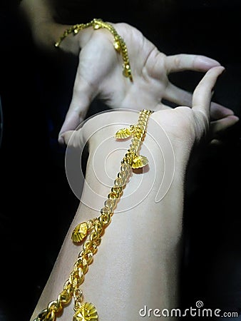 Gold bracelets Stock Photo