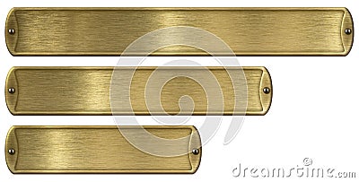 Gold or brass brushed metal plates set isolated Stock Photo