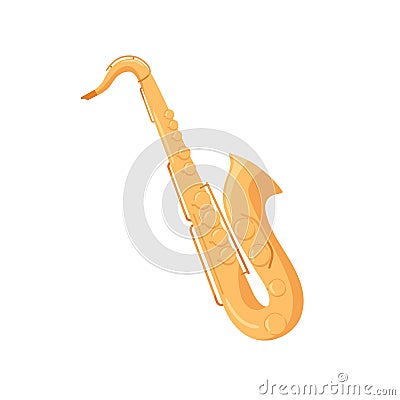 Gold brass saxophone. Sax, woodwind jazz music instrument. Colored flat vector illustration isolated on white background Vector Illustration