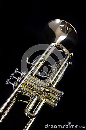 Gold Brass Trumpet on Black Stock Photo