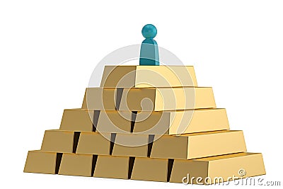 Gold brick and simplified human Isolated on white background. 3d illustration Cartoon Illustration