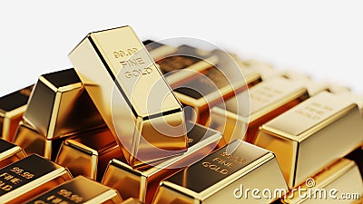 gold bricks on a white background. Content with Blender 3d Application and Program advance tools. Non-Generative AI. 3d rendering Stock Photo