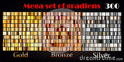 Gold, bronze and silver gradients. Huge vector collection Stock Photo