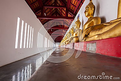 Gold buddha inside interior temple Stock Photo