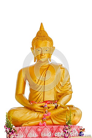 Gold buddha statue isolate whitebackground with clipping path. Stock Photo