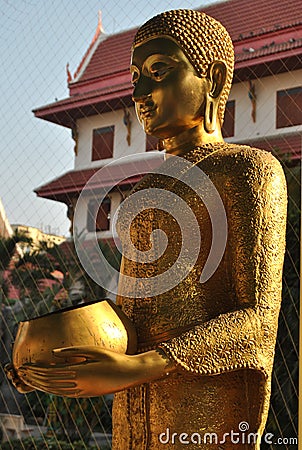 Gold buddha statue in wat buakwan nonthaburi thailand Editorial Stock Photo