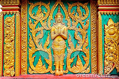 Gold buddhist temple carving, thailand Stock Photo