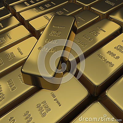 Gold bullion or ingots as a stack Stock Photo