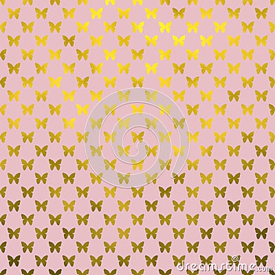 Gold Butterflies Polka Dot Metallic Faux Foil Pink Background Stock Photo