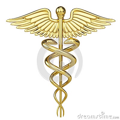 Gold Caduceus - medical symbol with isolated on white Stock Photo