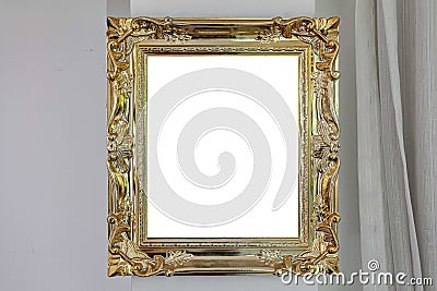 gold carved wooden picture frame isolated on white Stock Photo