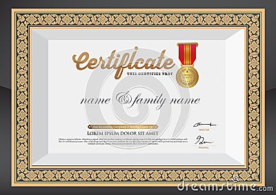 Gold Certificate of Completion Template. Vector Illustration