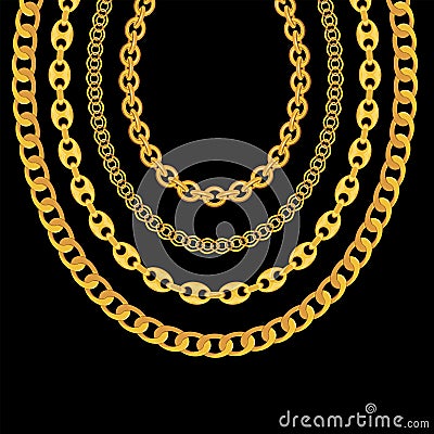 Gold Chain Jewelry on Black Background. Vector Illustration Vector Illustration