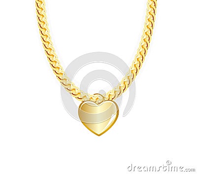 Gold Chain Jewelry Whith Heart. Vector Vector Illustration