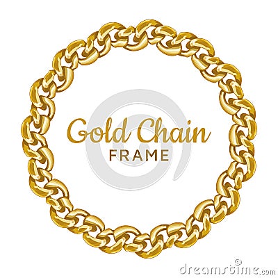 Gold chain round border frame. Wreath circle wavy shape. Jewelry image. Vector Illustration