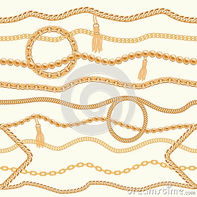 Gold chains luxury seamless pattern. For textile, scarf, cravat design. Vector Vector Illustration