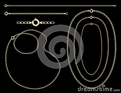 Gold Jewelry Chains, Necklaces, Bracelet Vector Illustration