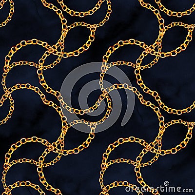 Gold chains seamless pattern. jewelry background. luxury illustration. Cartoon Illustration