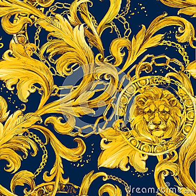 Gold chains seamless pattern. luxury illustration. golden lace. luxury design. vintage riches Cartoon Illustration