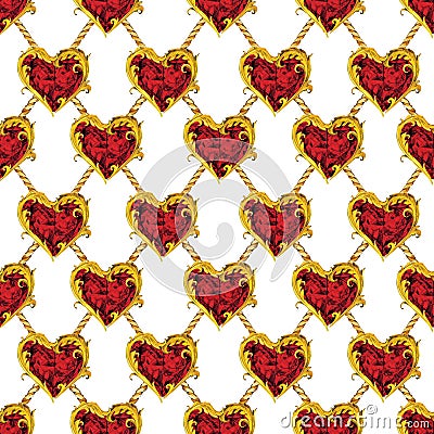 Gold chains seamless pattern. luxury illustration. golden love design. luxury jewelry. Cartoon Illustration