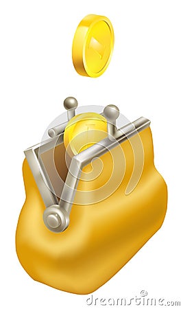 Gold change coins dropping into a purse Vector Illustration