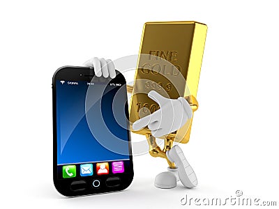 Gold character with smart phone Stock Photo