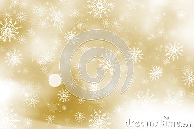 Gold Christmas background of snowflakes and stars Stock Photo