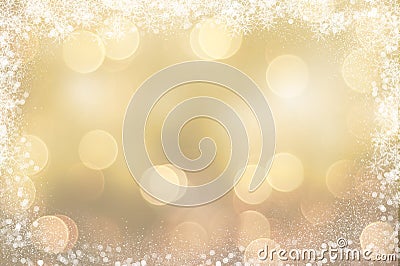 Gold Christmas background with snowy border Stock Photo