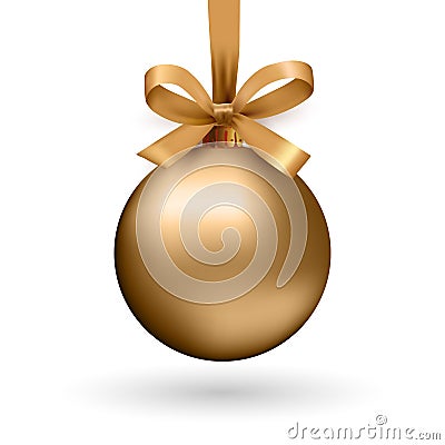 Gold Christmas ball with ribbon and a bow Vector Illustration