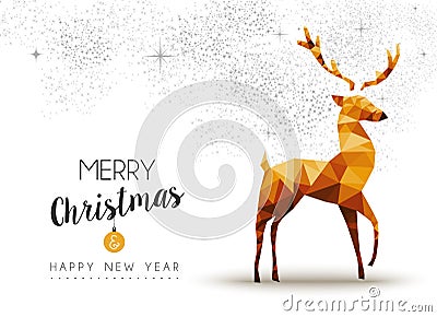 Gold Christmas and new year reindeer low poly art Vector Illustration