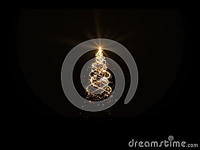 Gold Christmas tree lights with snowflakes and stars on black background for overlay Stock Photo