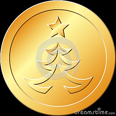 Gold Christmas Tree Token Vector Illustration