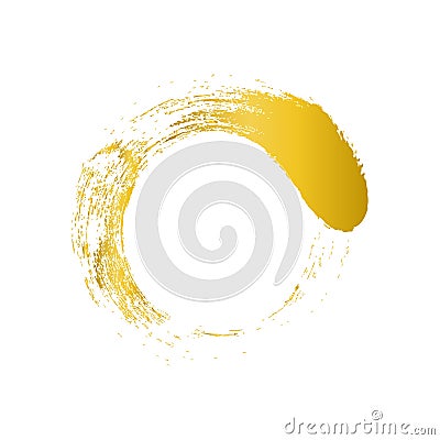 Gold circle brush enso symbol, golden smear circle shape with scribble hand drawn, golden stain on white, paint stripe brush Vector Illustration
