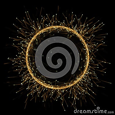Gold circle frame of abstract neon light effect background for premium product design. Stock Photo