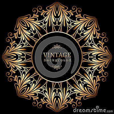 Gold circle frame on black Vector Illustration