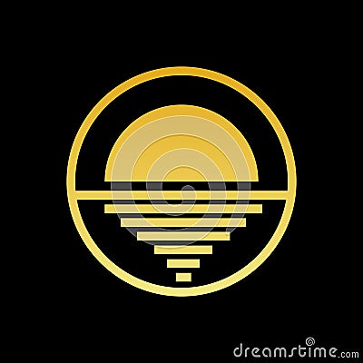 Gold circle geometric horizon logo template Vector Illustration