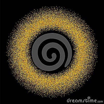 Gold circle glitter frame. Golden confetti dots round on black background. Bright texture pattern for Christmas Vector Illustration