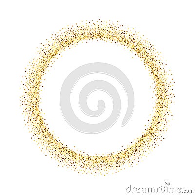 Gold circle glitter frame. Golden confetti dots round on white background. Bright texture pattern for Christmas Vector Illustration