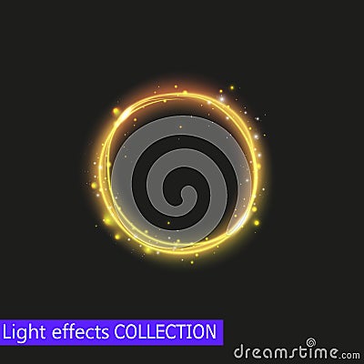 Gold circle light effect, golden bright light effect Vector Illustration