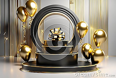 Gold Circle pedestal in eleglance luxuary for product presentation .Ai generated Stock Photo