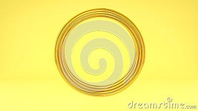 gold circles on a yellow background. metal yellow blank ring. 3d render Cartoon Illustration